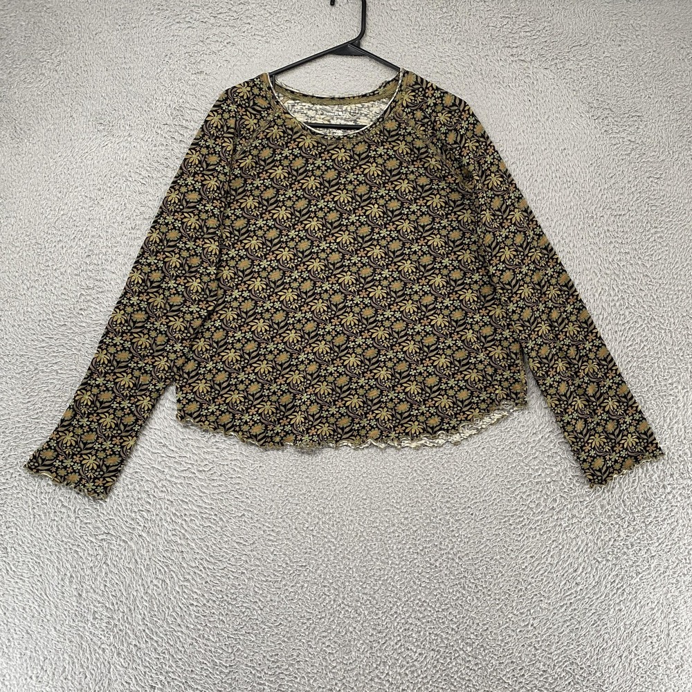 Natural Life Lily T-Shirt Womens XXL Floral Raglan Lettuce Hem Boho Cottagecore